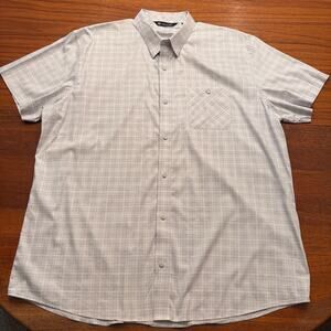 Travis Mathew Men's Gray White Plaid Short Sleeve Button Down Shirt XXL